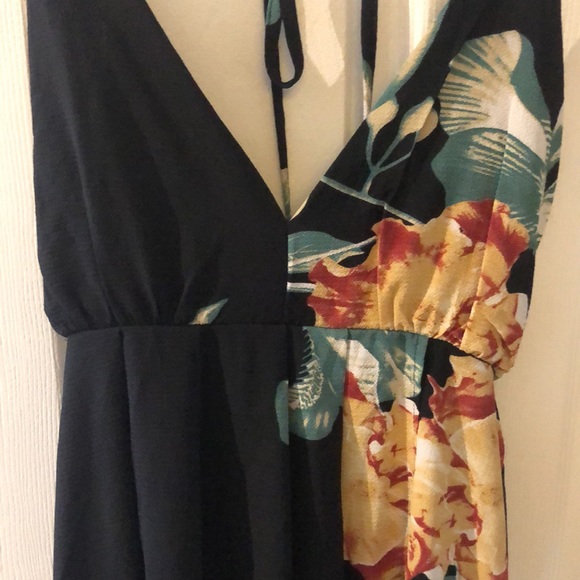 Zaful Black Flower Halter Maxi Dress - Picture 3 of 3